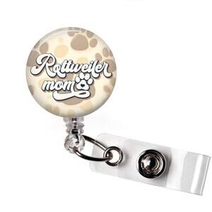 Rottweiler Mom Badge Reel Dog Lover Paw Print ID Holder